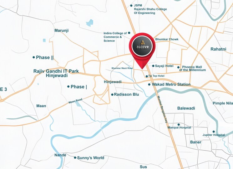 Map Location, wakad 2 Bedroom 764 Sq.Ft. Apartment In Wakad Pune 9765870