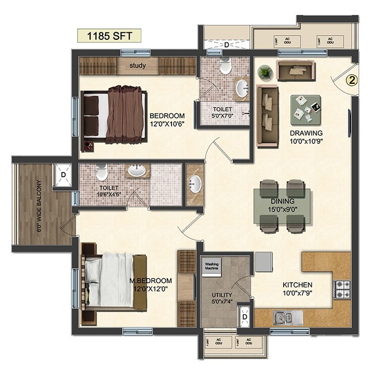 Floor Plan, accurate-wind-chimes 2 Bedroom 1285 Sq.Ft. Apartment In Gachibowli Hyderabad 9767356