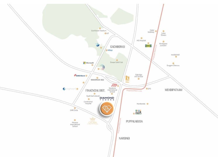 Map Location, sas-diamond-towers Commercial Office Space 250 Sq.Ft. In Financial District Hyderabad 9773604