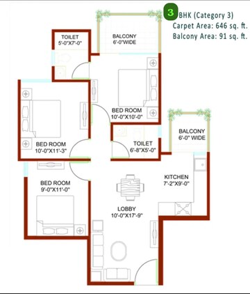Floor Plan in 3 BHK Apartment at M3M Soulitude, Sector 89 – for Rent