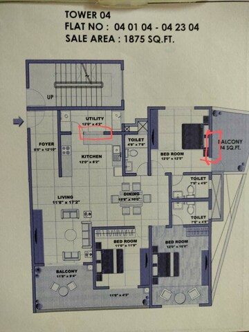 Floor Plan in 3 BHK Apartment at Shriram Chirping Woods Apartment, Harlur – for Sale