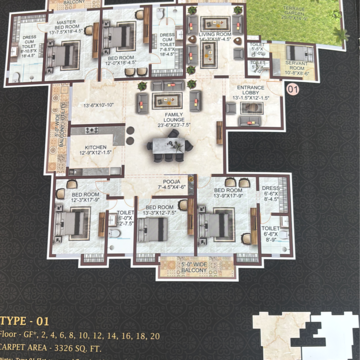 Floor Plan in 5 BHK Apartment at Chinmay Urbanac Sky Mansion, Sushant Golf City – for Sale