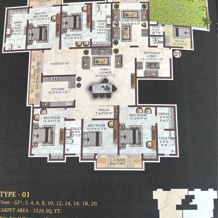 Floor Plan, chinmay-urbanac-sky-mansion 5 Bedroom 3326 Sq.Ft. Apartment In Sushant Golf City Lucknow 9779086