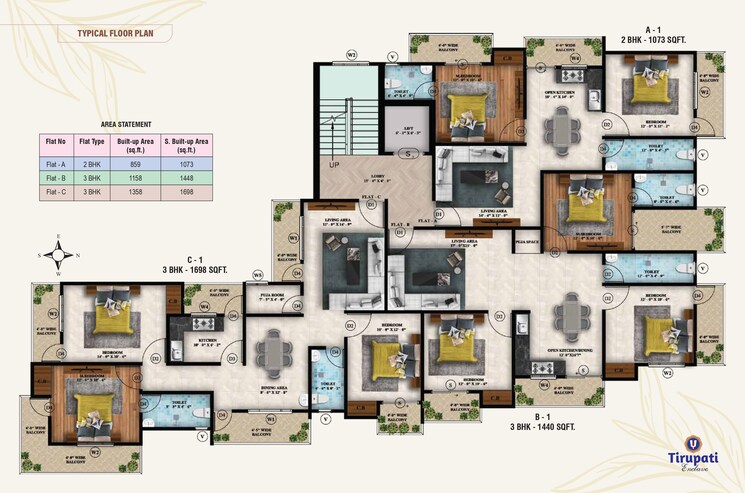 Floor Plan, tupudana 3 Bedroom 1158 Sq.Ft. Apartment In Tupudana Ranchi 9782330