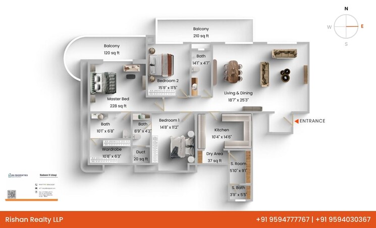 Floor Plan, nahar-barberry-bryony 3 Bedroom 2550 Sq.Ft. Apartment In Chandivali Mumbai 9801526