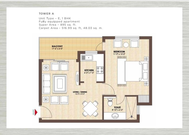 Floor Plan, kashish-manor-one 1 Bedroom 895 Sq.Ft. Apartment In Sector 111 Gurgaon 9806763