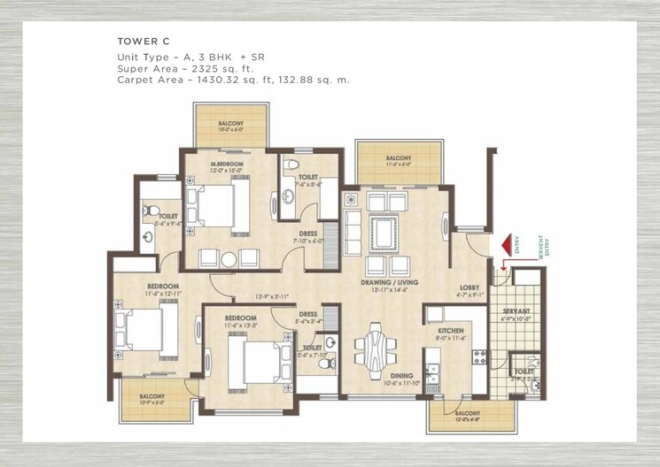 Floor Plan, kashish-manor-one 3 Bedroom 2325 Sq.Ft. Apartment In Sector 111 Gurgaon 9807121