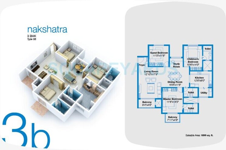 Floor Plan, vaishnavi-nakshatra 3 Bedroom 1699 Sq.Ft. Apartment In Yeshwanthpur Bangalore 9811823
