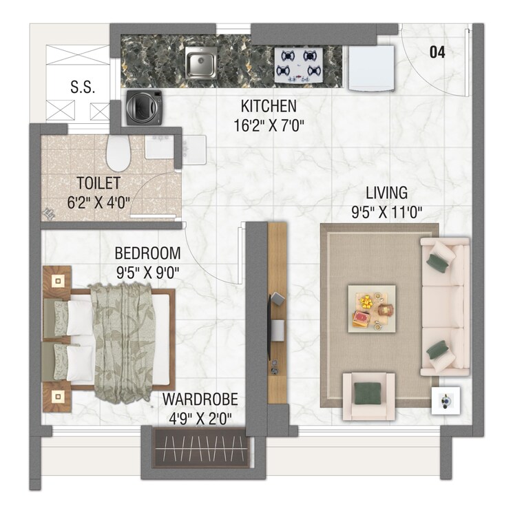 Floor Plan, concrete-sai-swaroop 1 Bedroom 360 Sq.Ft. Apartment In Chembur Mumbai 9819411