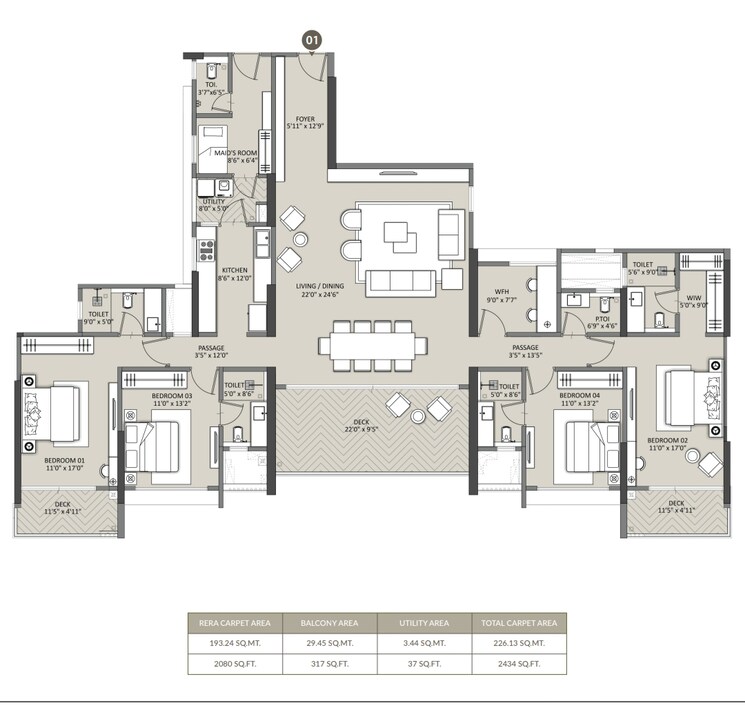 Floor Plan, nibm road 3.5 Bedroom 1500 Sq.Ft. Apartment In Nibm Road Pune 9831876