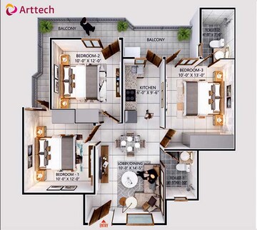 Floor Plan in 3 BHK Apartment at Arttech Maulshree Heights, Sector 84 – for Sale