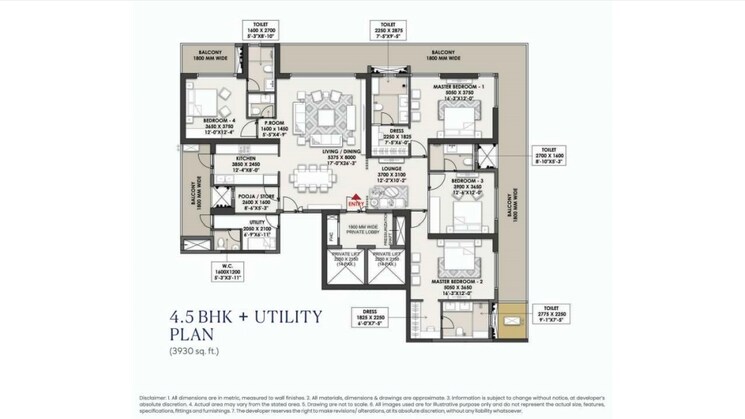 Floor Plan, landmark-skyvue 4 Bedroom 3930 Sq.Ft. Apartment In Sector 103 Gurgaon 9860095