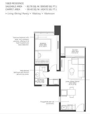 Floor Plan in 1 BHK Apartment at Sobha Strada, Sector 106 – for Sale