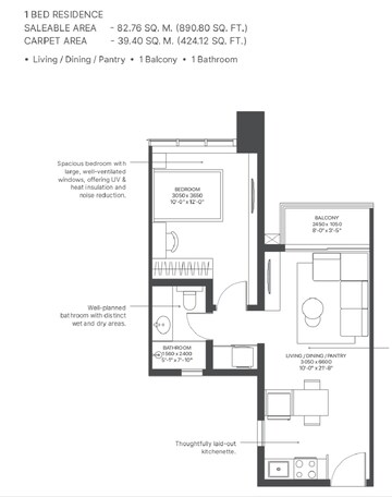 Floor Plan in 1 BHK Apartment at Sobha Strada, Sector 106 – for Sale