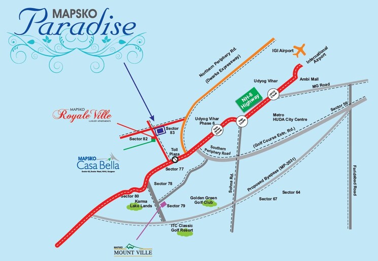 Map Location, mapsko-paradise 2 Bedroom 1050 Sq.Ft. Apartment In Sector 83 Gurgaon 9891806