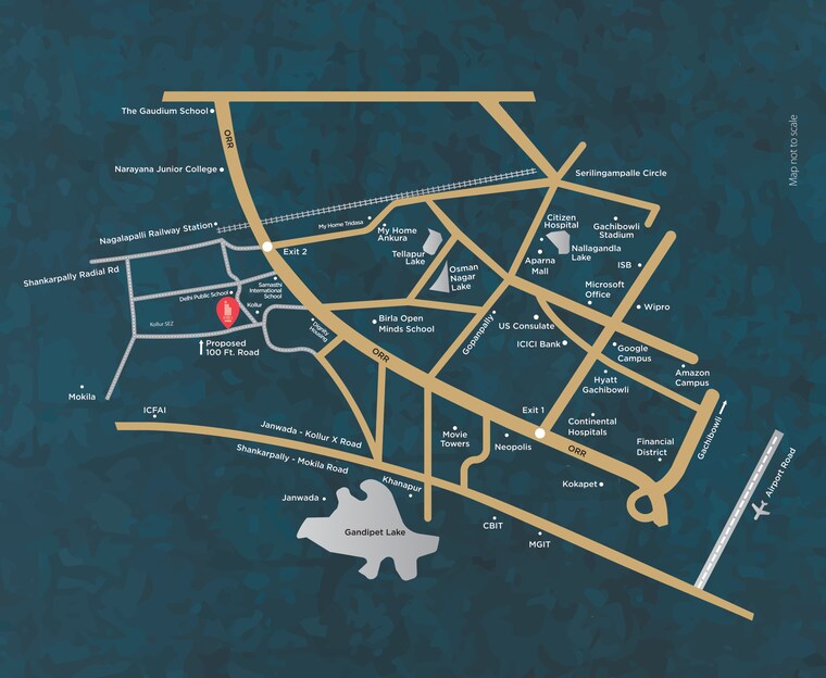 Map Location, vian-mrida 3 Bedroom 2345 Sq.Ft. Apartment In Kollur Hyderabad 10075354