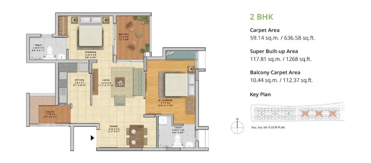 Floor Plan, brigade-gem 2 Bedroom 1268 Sq.Ft. Apartment In Sarjapur Road Bangalore 10078169