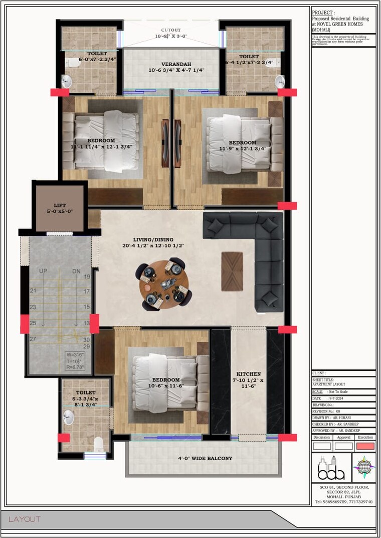 Floor Plan, patiala road 3 Bedroom 1350 Sq.Ft. Apartment In Patiala Road Zirakpur 10078275