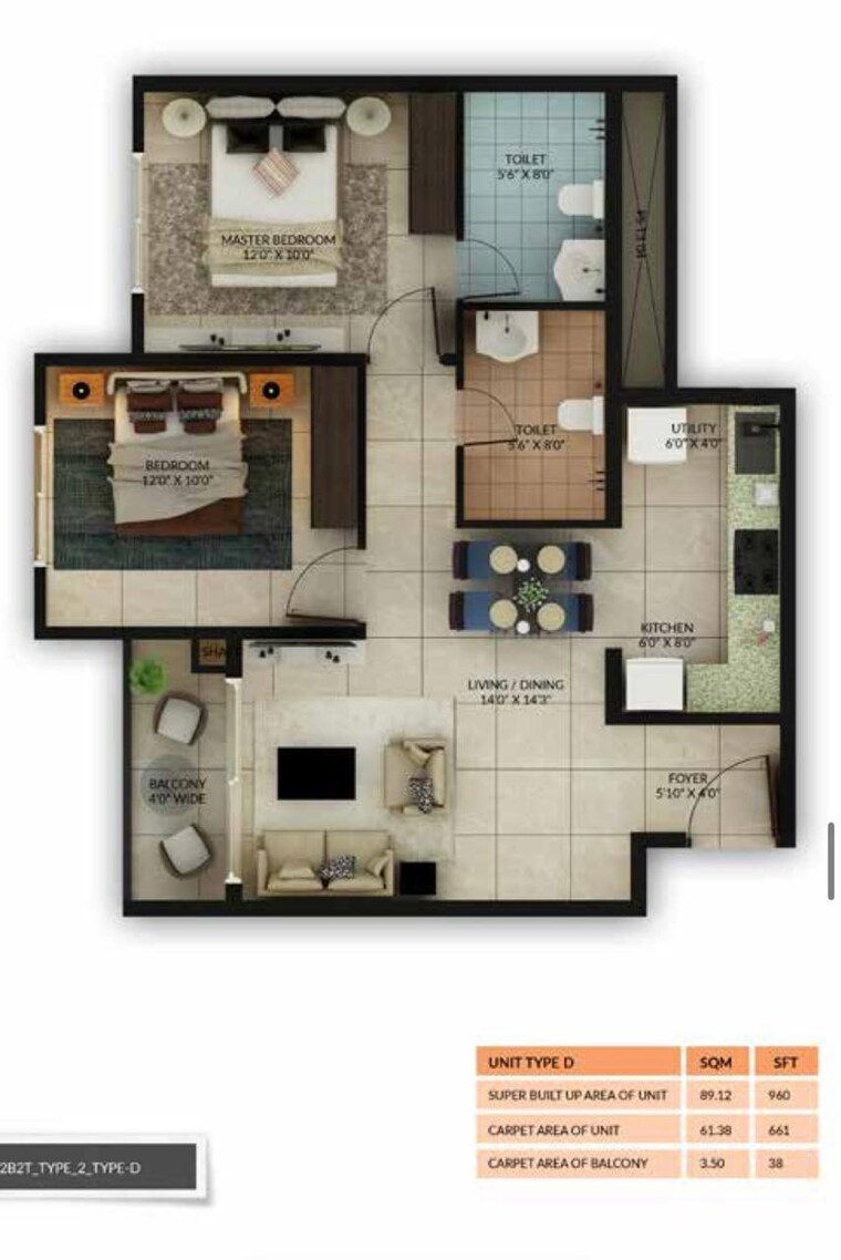 Floor Plan, salarpuria-sattva-misty-charm 2 Bedroom 959 Sq.Ft. Apartment In Kanakapura Road Bangalore 10099914