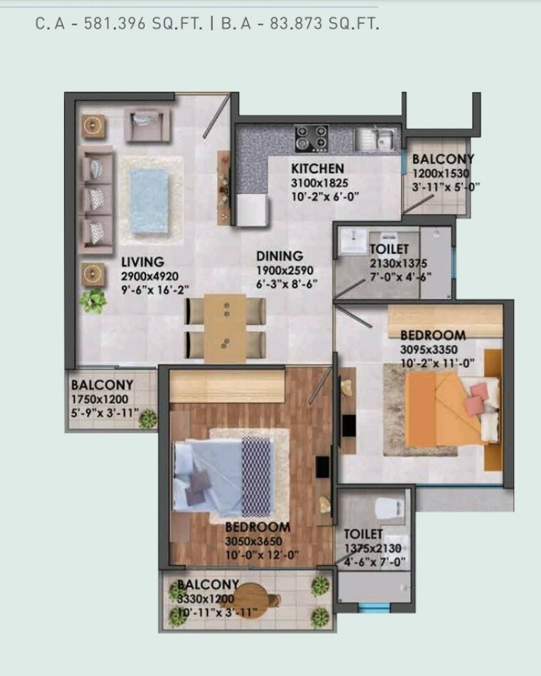 Floor Plan, signature-global-proxima 2 Bedroom 685 Sq.Ft. Apartment In Sector 89 Gurgaon 10106867