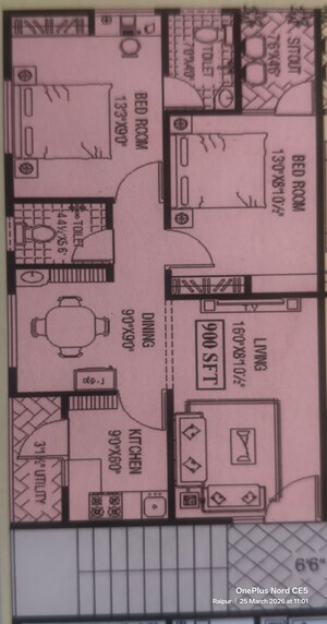 Floor Plan in 2 BHK Apartment at Gayatri Nivas, Seetamma Peta – for Rent