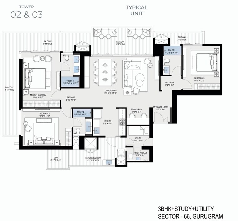 Floor Plan, bptp-downtown-66 4 Bedroom 2930 Sq.Ft. Apartment In Sector 66 Gurgaon 10288129