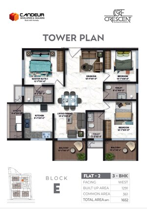 Floor Plan in 2.5 BHK Apartment at Candeur Crescent, Serilingampally – for Sale