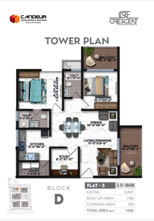 Floor Plan in 2.5 BHK Apartment at Candeur Crescent, Serilingampally – for Sale