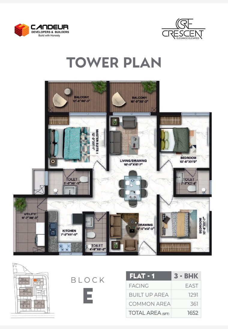 Floor Plan, candeur-crescent 3 Bedroom 1652 Sq.Ft. Apartment In Serilingampally Hyderabad 10313888