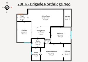 Floor Plan in 2 BHK Apartment at Brigade Northridge Neo, Kogilu Road – for Sale