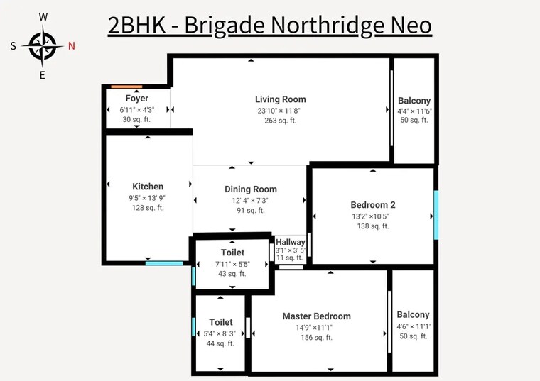 Floor Plan, brigade-northridge-neo 2 Bedroom 1386 Sq.Ft. Apartment In Kogilu Road Bangalore 10316925