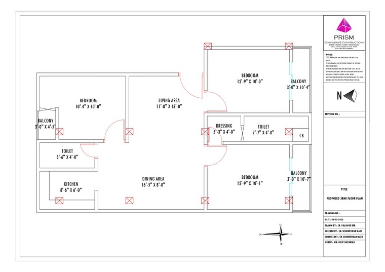 Floor Plan, rani bagan 3 Bedroom 1400 Sq.Ft. Apartment In Rani Bagan Guwahati 10335822