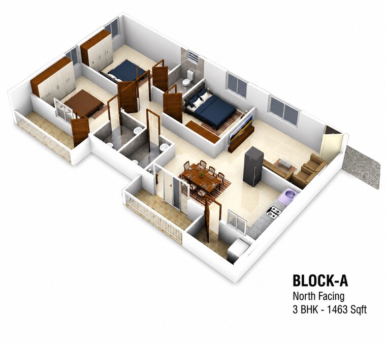 Floor Plan, oakstone-sn-celeste 3 Bedroom 1463 Sq.Ft. Apartment In Hosa Road Junction Bangalore 10381049