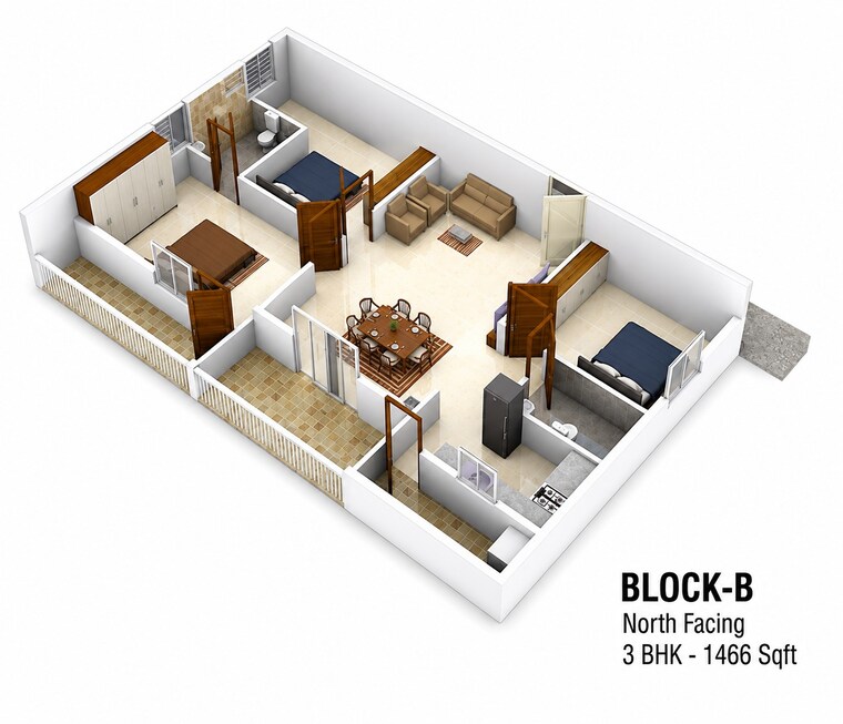 Floor Plan, oakstone-sn-celeste 3 Bedroom 1463 Sq.Ft. Apartment In Hosa Road Junction Bangalore 10381049