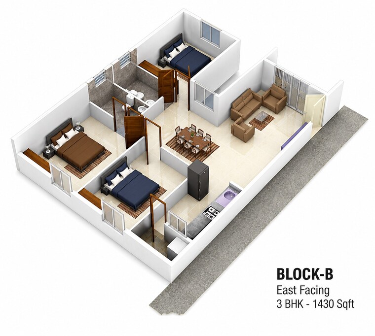 Floor Plan, oakstone-sn-celeste 3 Bedroom 1463 Sq.Ft. Apartment In Hosa Road Junction Bangalore 10381049