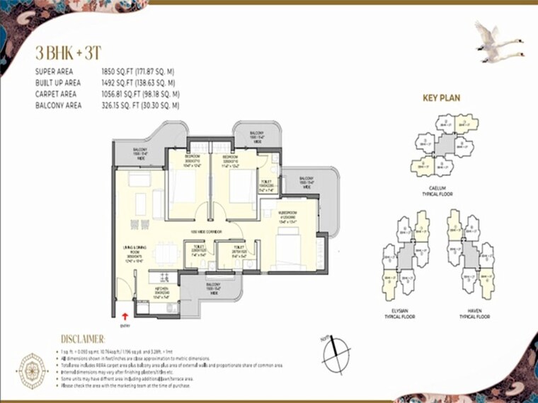 Floor Plan, yeida-yamunotri-houses 3 Bedroom 1550 Sq.Ft. Apartment In Sector 22d Yamuna Expressway Greater Noida 10392479