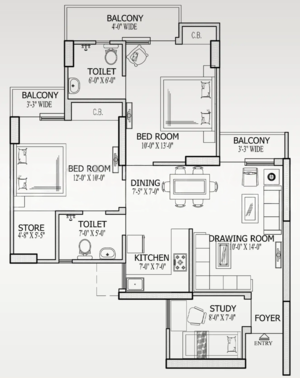 Floor Plan in 2.5 BHK Apartment at Gaur City 5th Avenue, Sector 4 Greater Noida – for Sale