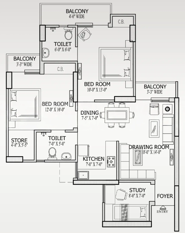 Floor Plan, gaur-city-5th-avenue 2.5 Bedroom 1050 Sq.Ft. Apartment In Sector 4 Greater Noida Greater Noida 10392603