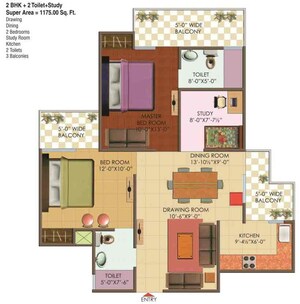 Floor Plan in 2.5 BHK Apartment at Galaxy North Avenue ll, Gaur City 2 – for Sale