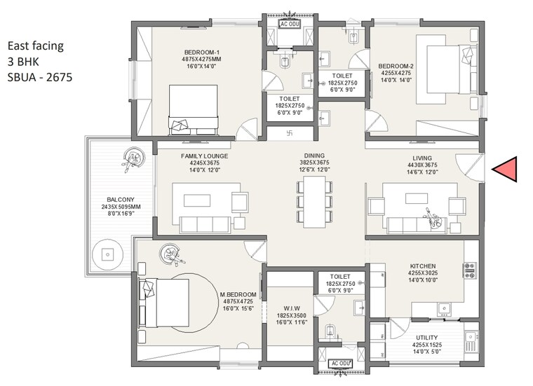 Floor Plan, peeranchuruvu 3 Bedroom 2635 Sq.Ft. Apartment In Peeranchuruvu Hyderabad 10487651