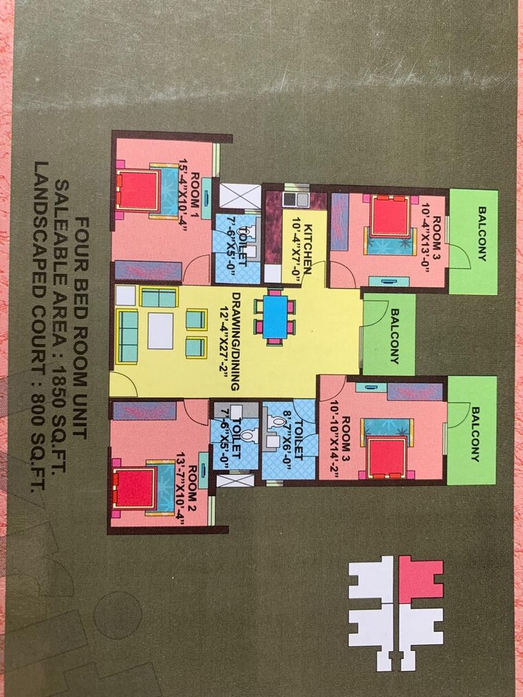 Floor Plan, raheja-sampada 4 Bedroom 1850 Sq.Ft. Apartment In Sector 92 Gurgaon 10562380