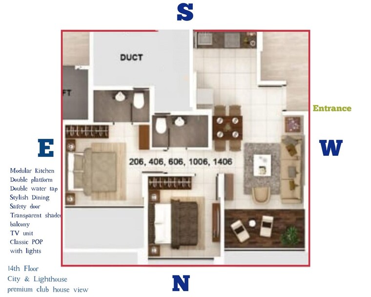 Floor Plan, kumar-pebble-park 2 Bedroom 730 Sq.Ft. Apartment In Hadapsar Pune 10562499