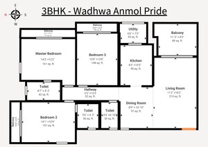 Floor Plan in 3 BHK Apartment at The Wadhwa Anmol Pride, Goregaon West – for Sale