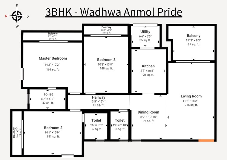Floor Plan, the-wadhwa-anmol-pride 3 Bedroom 1250 Sq.Ft. Apartment In Goregaon West Mumbai 10563314