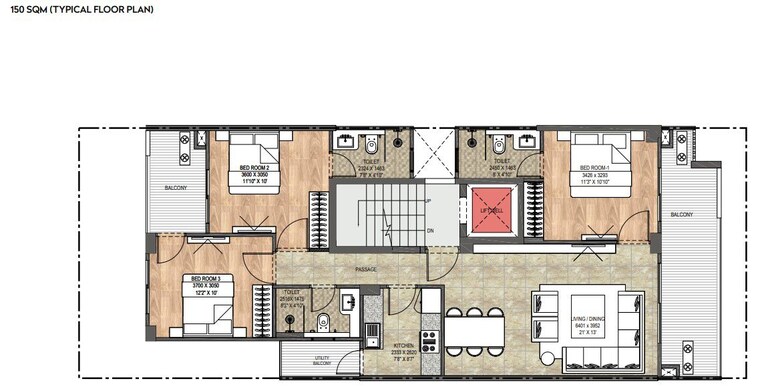 Floor Plan, dlf-gardencity-enclave 3 Bedroom 1614 Sq.Ft. Apartment In Sector 93 Gurgaon 9683020