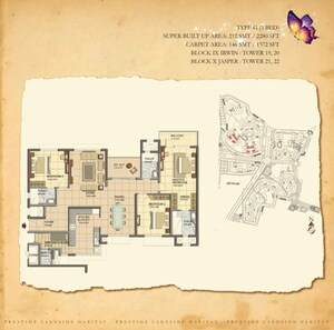 Master Plan in 3.5 BHK Apartment at Prestige Lakeside Habitat, Varthur – for Rent