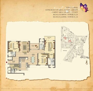 Master Plan in 3.5 BHK Apartment at Prestige Lakeside Habitat, Varthur – for Rent