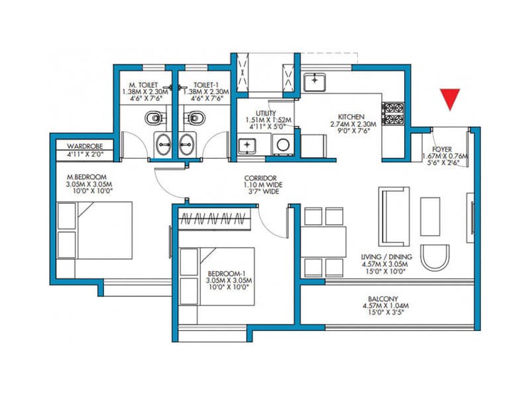 Floor Plan, godrej-park-retreat 2 Bedroom 998 Sq.Ft. Apartment In Sarjapur Road Bangalore 9705408