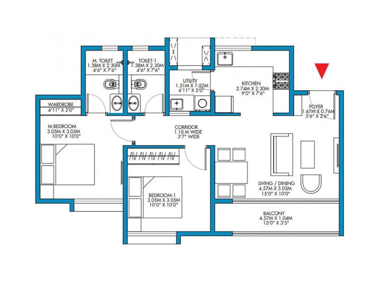 Floor Plan, godrej-park-retreat 2 Bedroom 998 Sq.Ft. Apartment In Sarjapur Road Bangalore 9705408