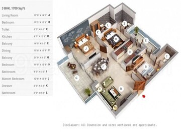 Floor Plan in 3 BHK Apartment at Puri Diplomatic Greens Phase I, Sector 111 – for Sale